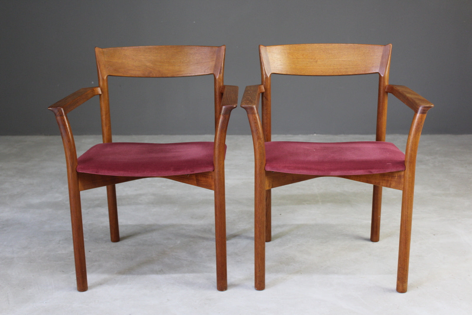 Pair Retro Teak Carver Dining Chairs - Kernow Furniture