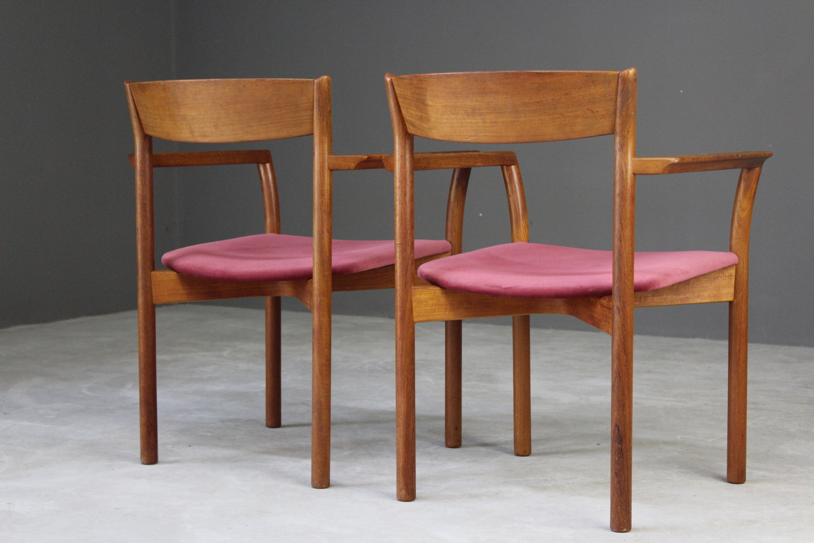 Pair Retro Teak Carver Dining Chairs - Kernow Furniture