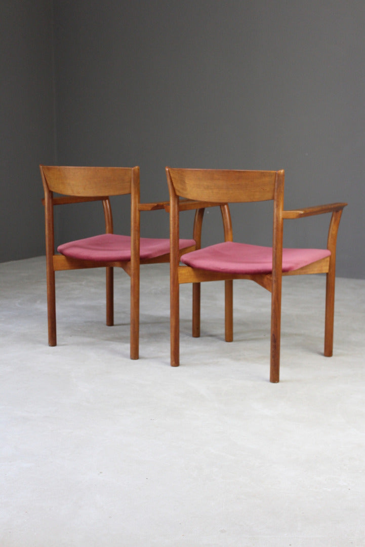 Pair Retro Teak Carver Dining Chairs - Kernow Furniture