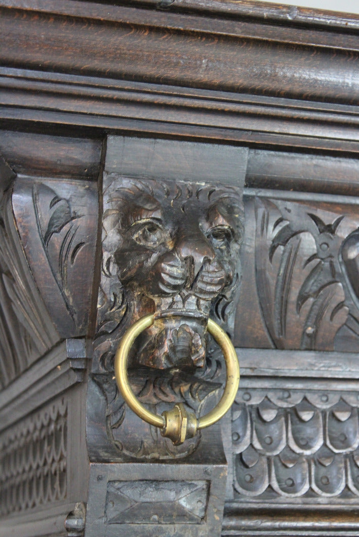 Antique Carved Dark Oak Cupboard - Kernow Furniture