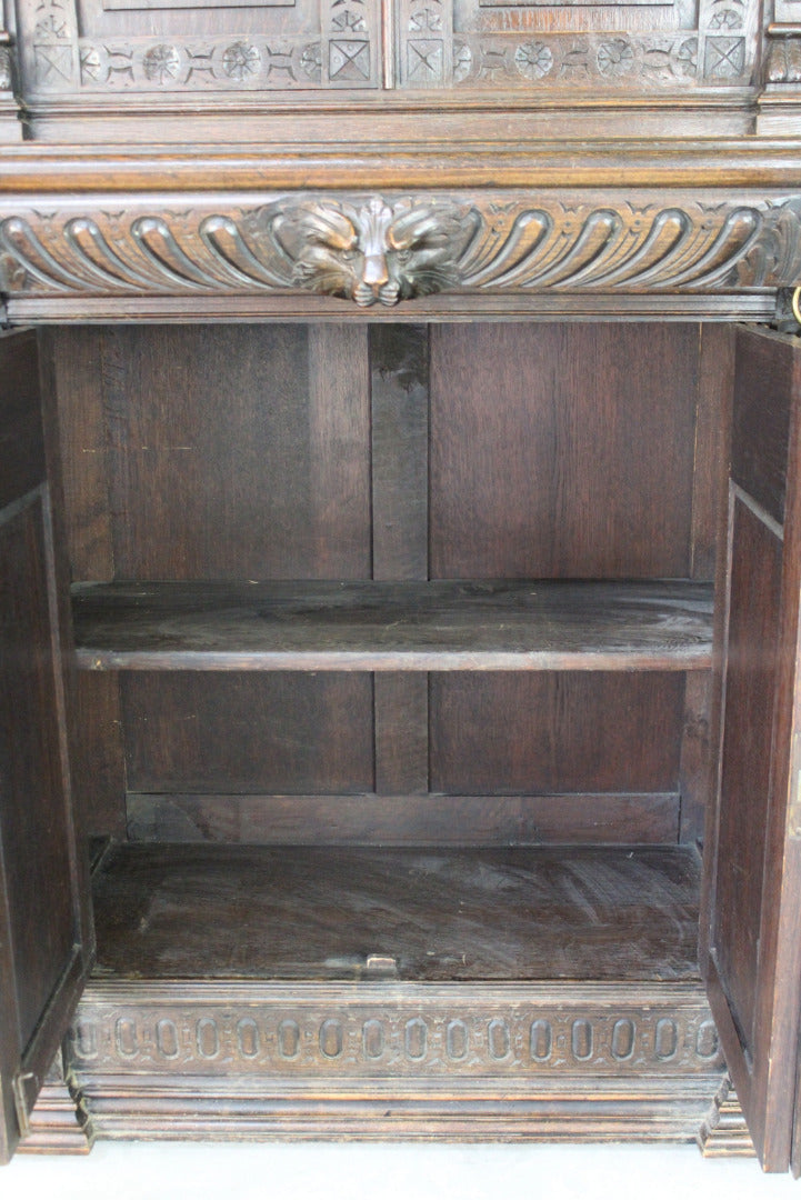 Antique Carved Dark Oak Cupboard - Kernow Furniture