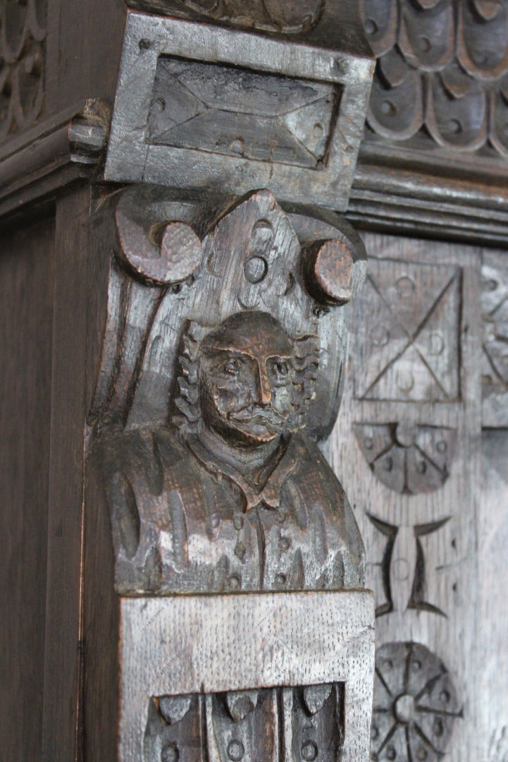 Antique Carved Dark Oak Cupboard - Kernow Furniture