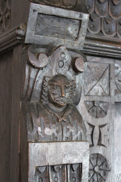 Antique Carved Dark Oak Cupboard - Kernow Furniture