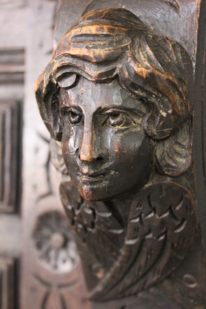 Antique Carved Dark Oak Cupboard - Kernow Furniture