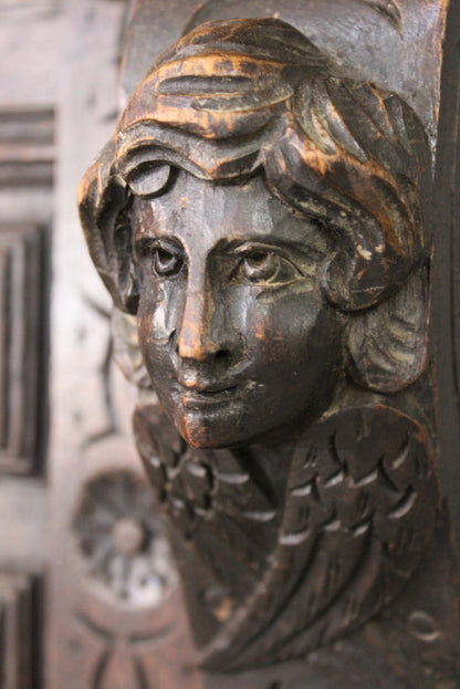 Antique Carved Dark Oak Cupboard - Kernow Furniture