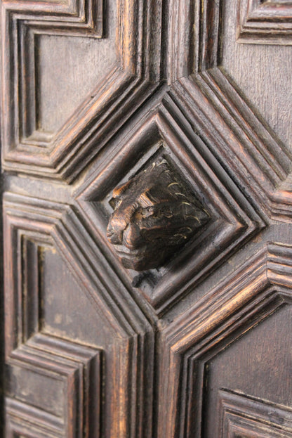 Antique Carved Dark Oak Cupboard - Kernow Furniture