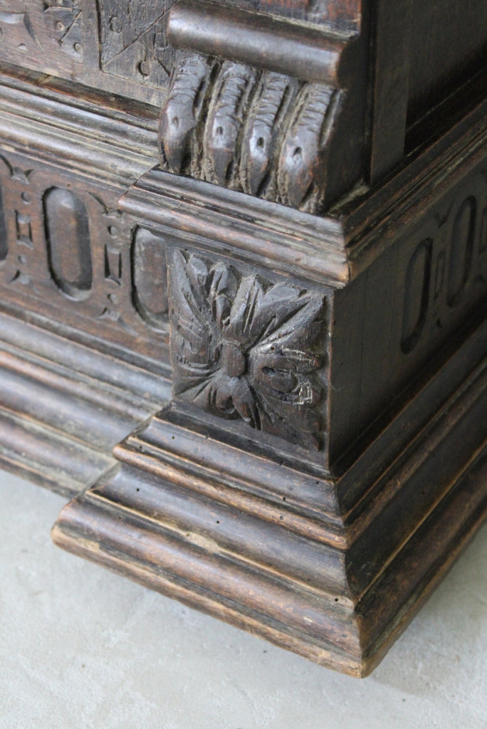Antique Carved Dark Oak Cupboard - Kernow Furniture