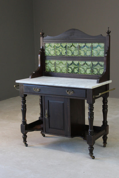 Antique Marble Top Tiled Back Washstand - Kernow Furniture
