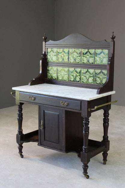 Antique Marble Top Tiled Back Washstand - Kernow Furniture