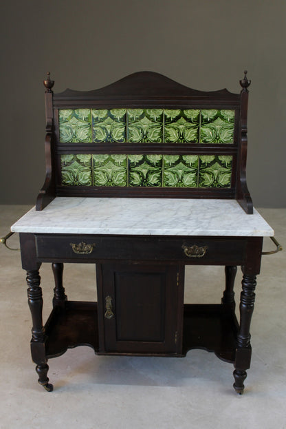 Antique Marble Top Tiled Back Washstand - Kernow Furniture