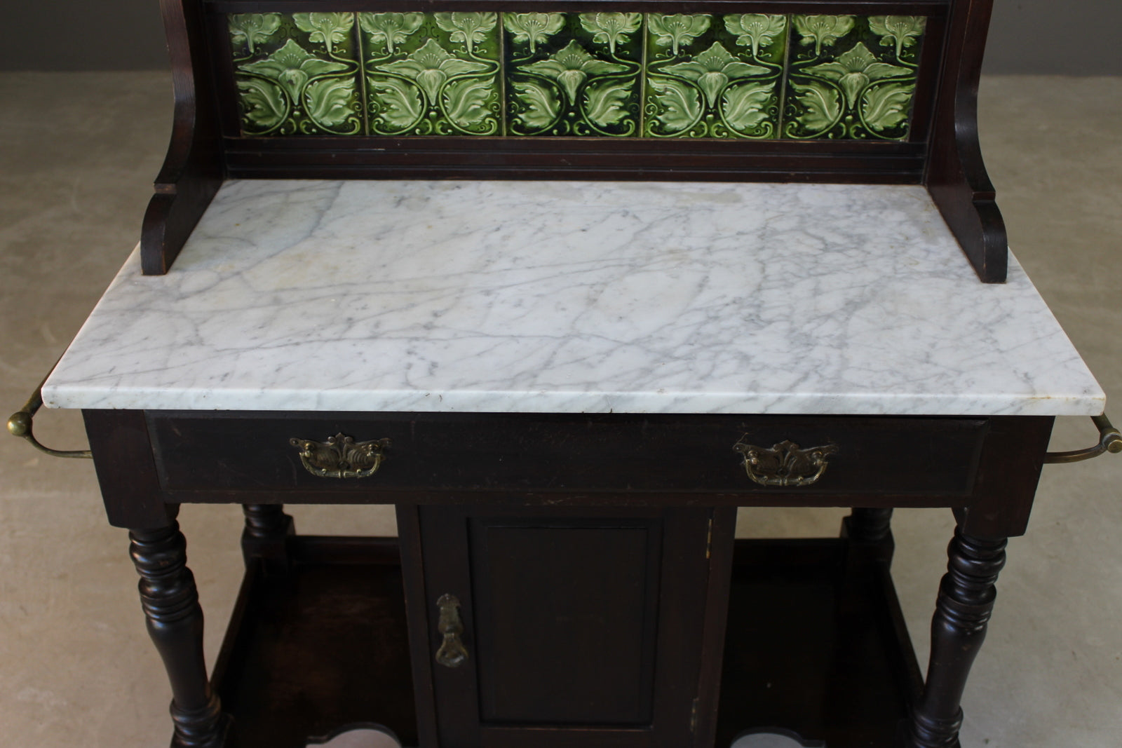 Antique Marble Top Tiled Back Washstand - Kernow Furniture