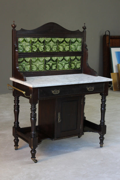 Antique Marble Top Tiled Back Washstand - Kernow Furniture