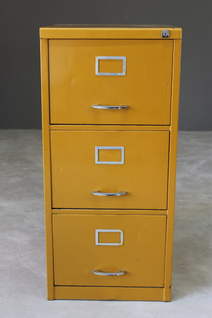 Vintage Yellow Metal Filing Cabinet - Kernow Furniture