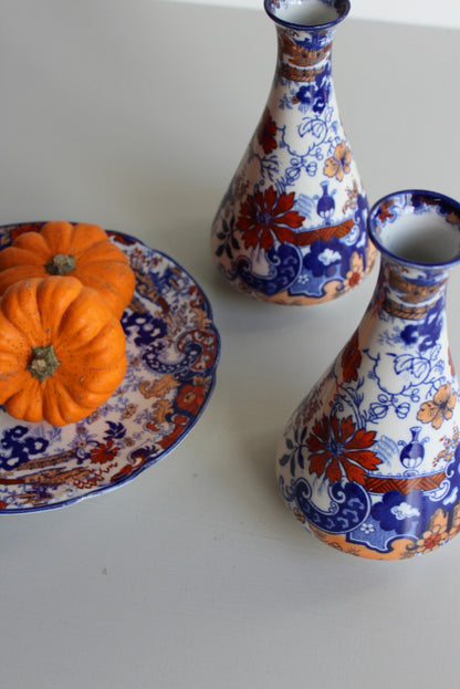 Pair Ridgway Setsu Oriental Style Bottle Vase & Plate - Kernow Furniture