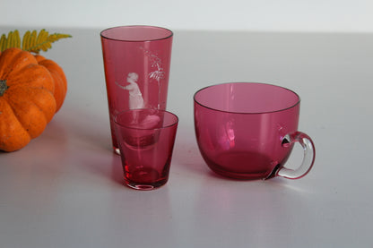 3 Pieces Cranberry Glass - Kernow Furniture