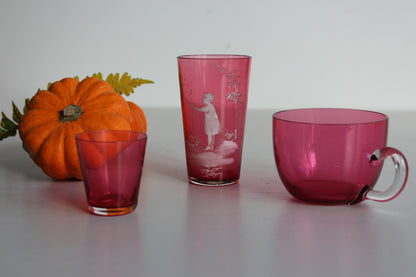 3 Pieces Cranberry Glass - Kernow Furniture