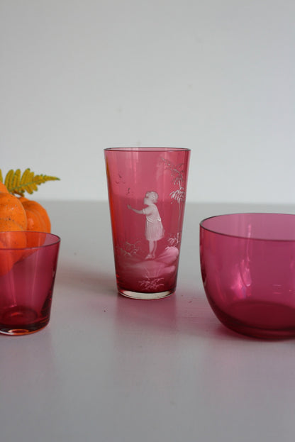 3 Pieces Cranberry Glass - Kernow Furniture