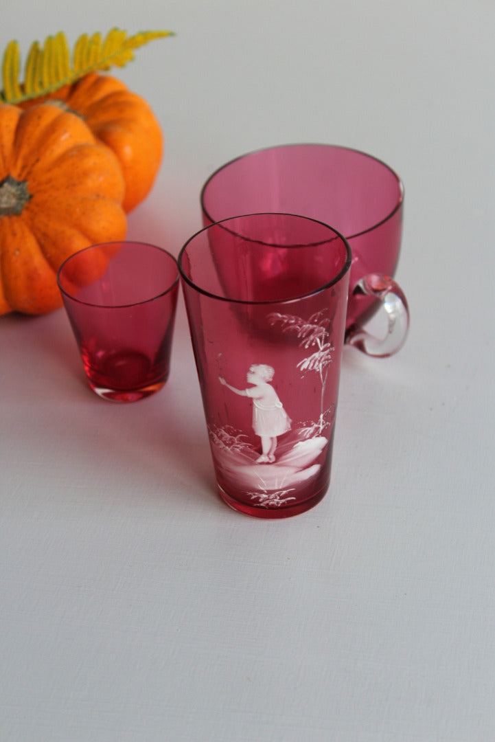 3 Pieces Cranberry Glass - Kernow Furniture