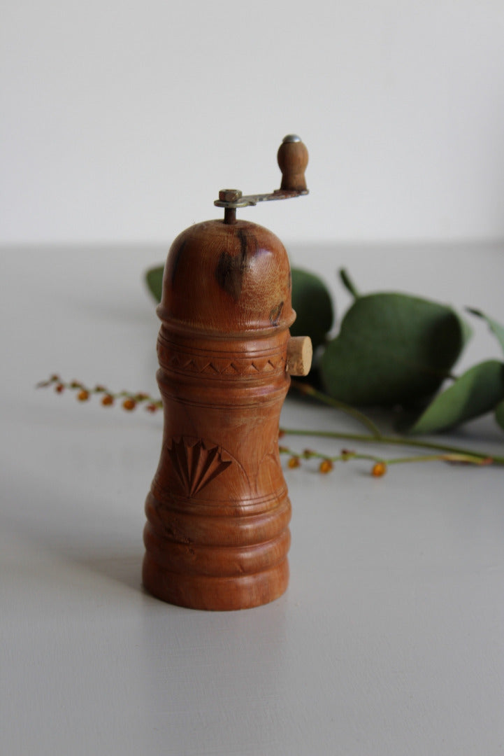 Vintage Hard Carved Wooden Pepper Mill - Kernow Furniture