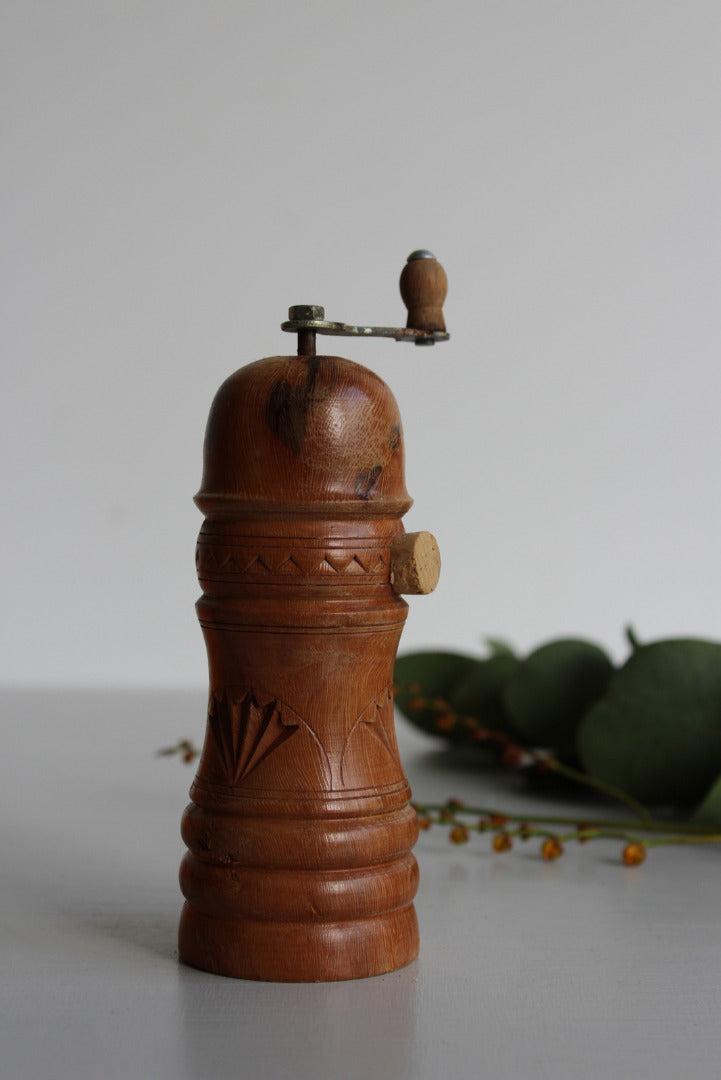 Vintage Hard Carved Wooden Pepper Mill - Kernow Furniture