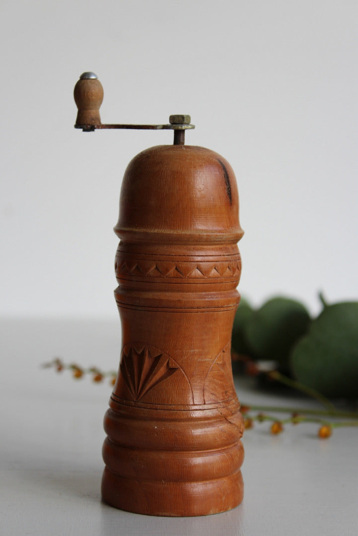 Vintage Hard Carved Wooden Pepper Mill - Kernow Furniture