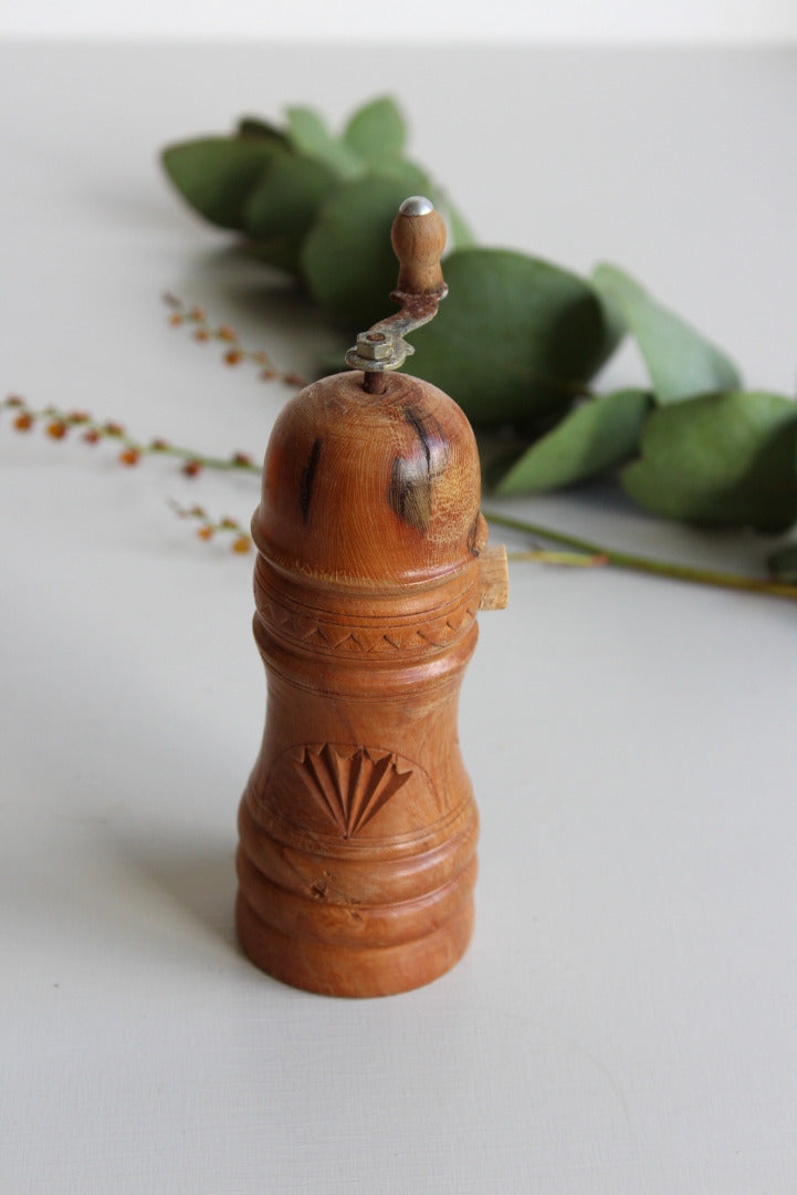 Vintage Hard Carved Wooden Pepper Mill - Kernow Furniture