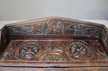 Antique Carved Oak Bureau - Kernow Furniture