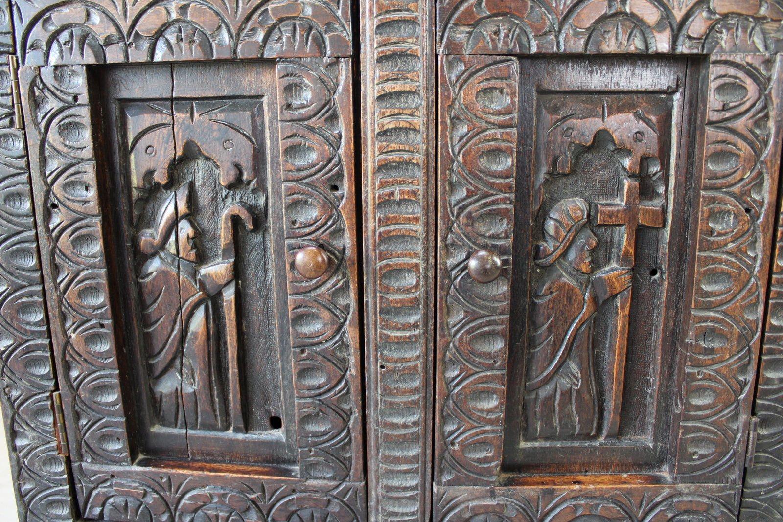 Antique Carved Oak Bureau - Kernow Furniture