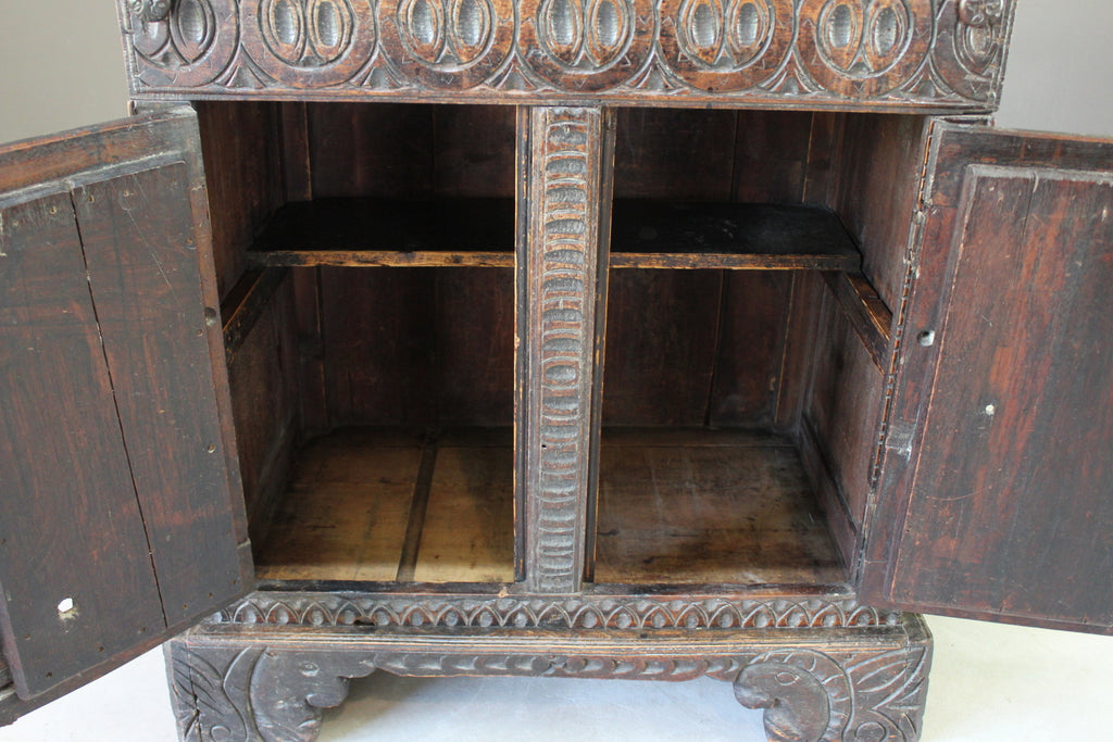 Antique Carved Oak Bureau - Kernow Furniture