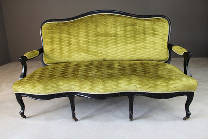 Antique Victorian Ebonised & Green Upholstered Sofa Canape - Kernow Furniture