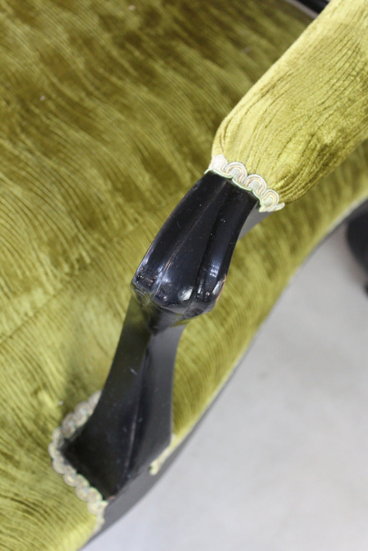 Antique Victorian Ebonised & Green Upholstered Sofa Canape - Kernow Furniture