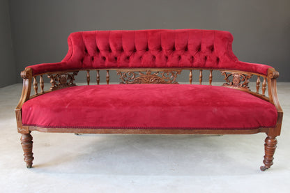 Small Victorian Red Upholstered Sofa - Kernow Furniture