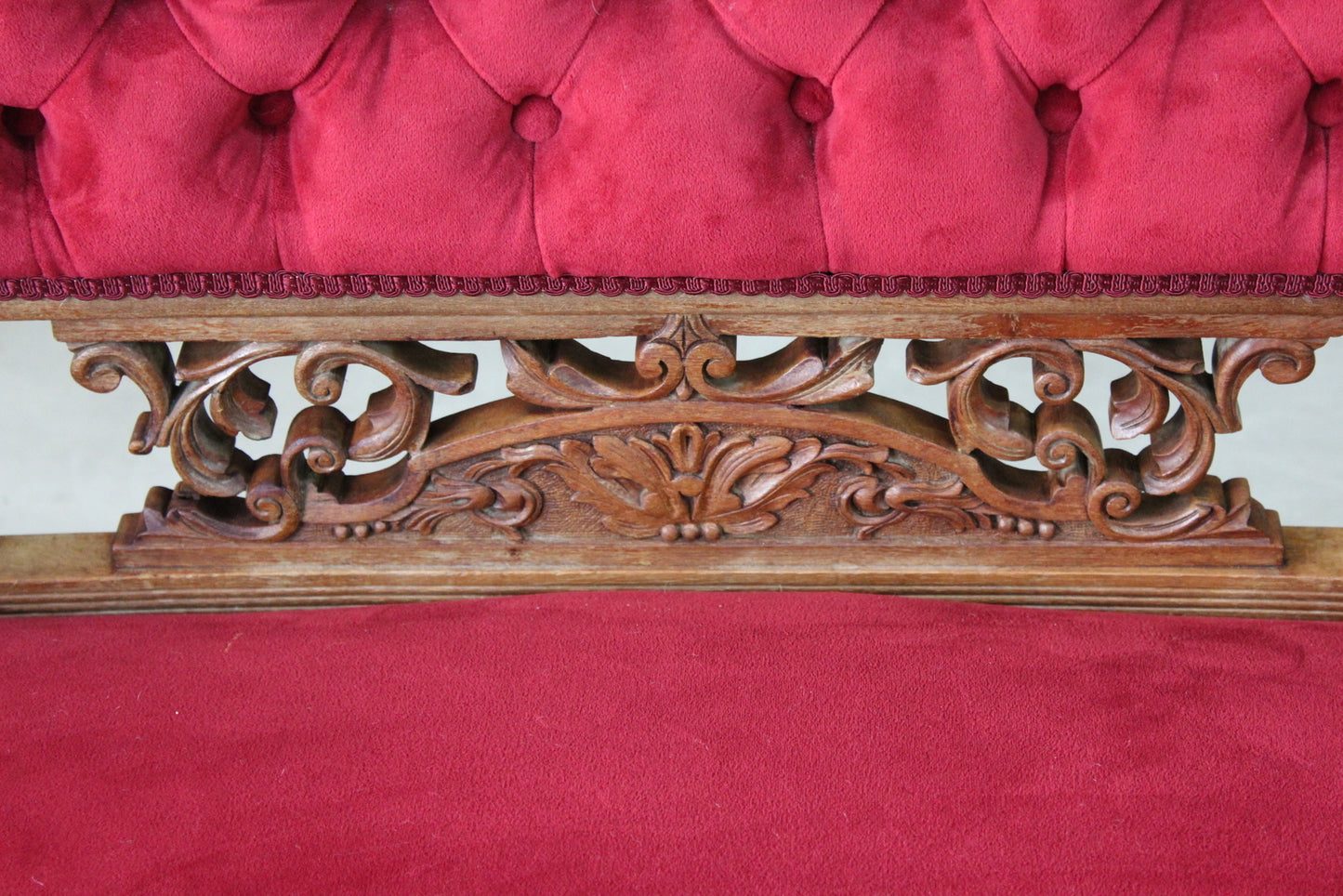 Small Victorian Red Upholstered Sofa - Kernow Furniture