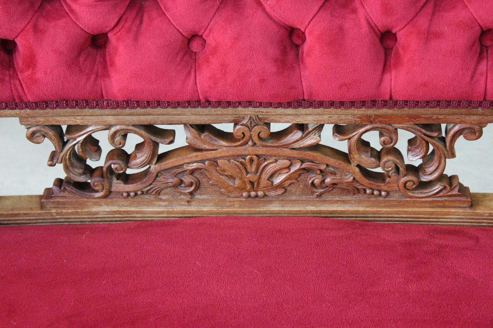 Small Victorian Red Upholstered Sofa - Kernow Furniture