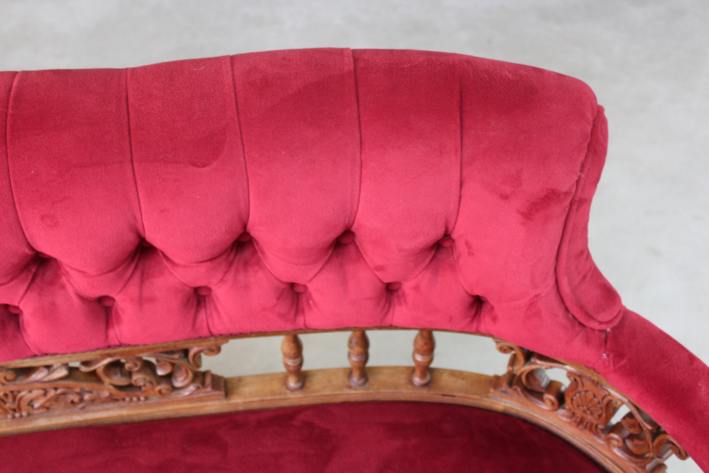 Small Victorian Red Upholstered Sofa - Kernow Furniture