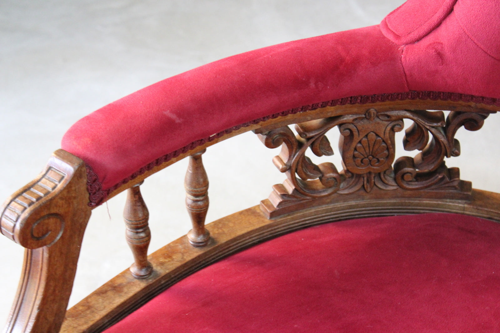 Small Victorian Red Upholstered Sofa - Kernow Furniture