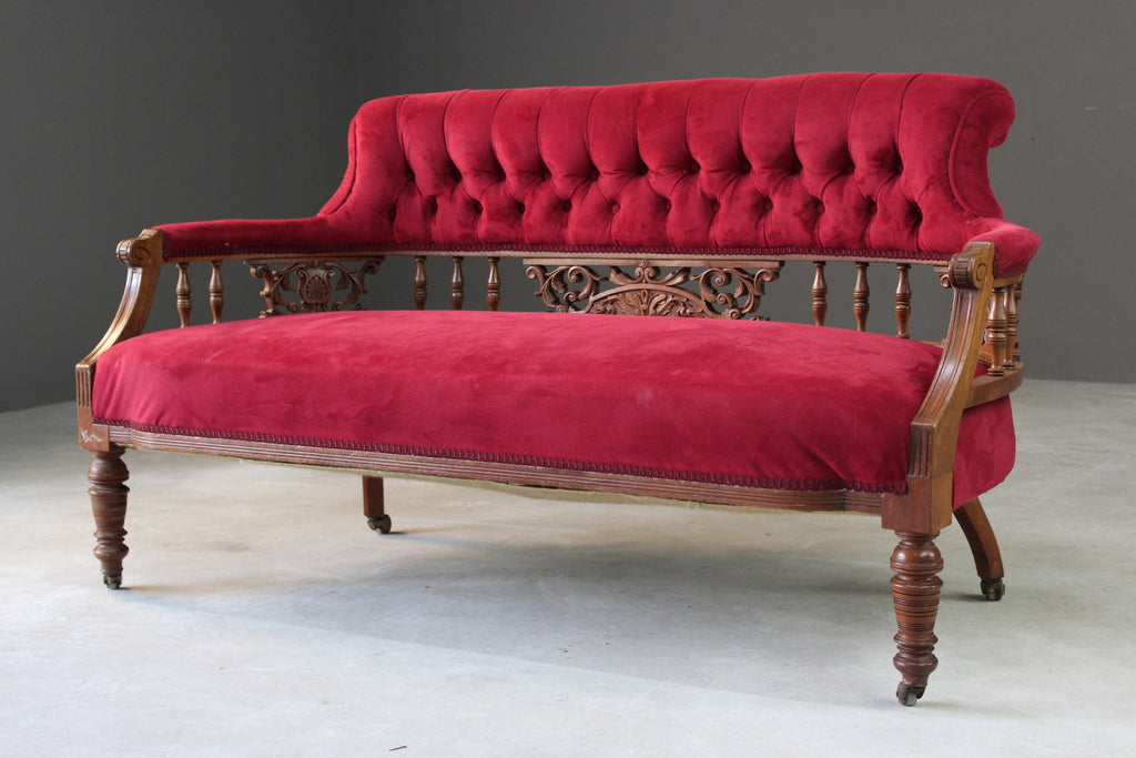 Small Victorian Red Upholstered Sofa - Kernow Furniture