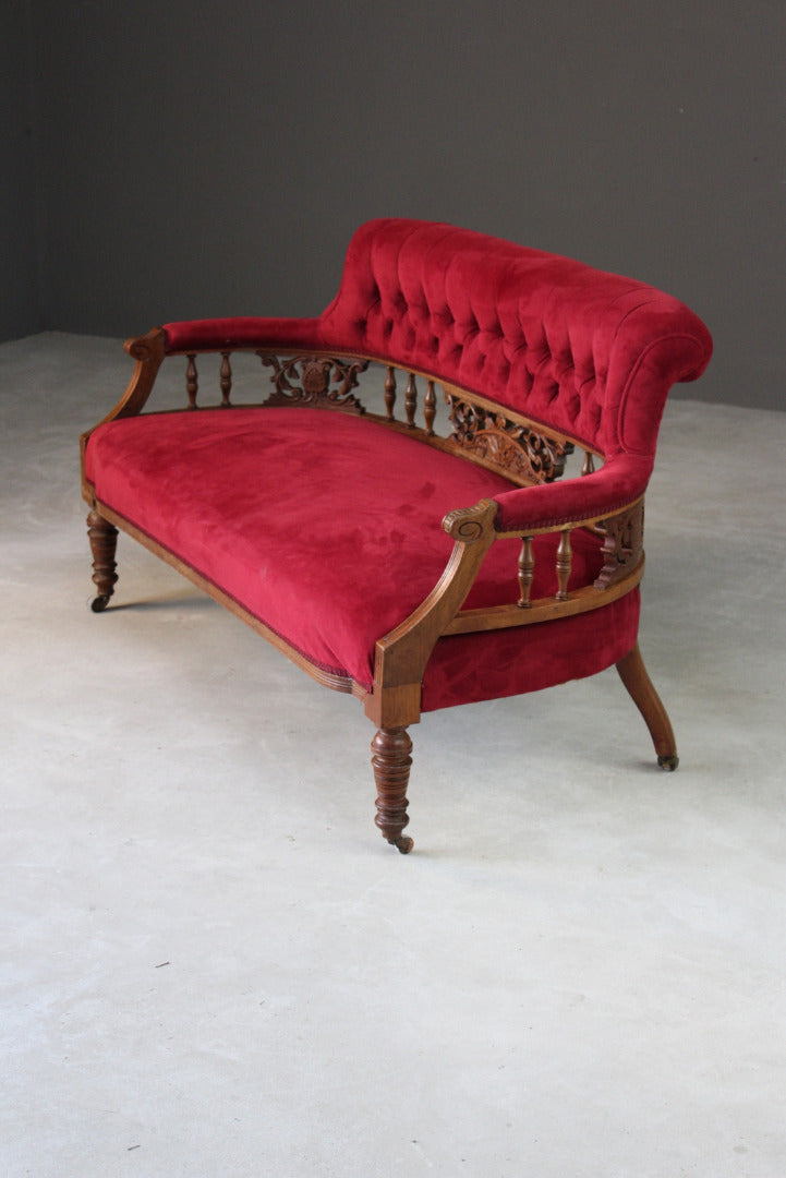 Small Victorian Red Upholstered Sofa - Kernow Furniture
