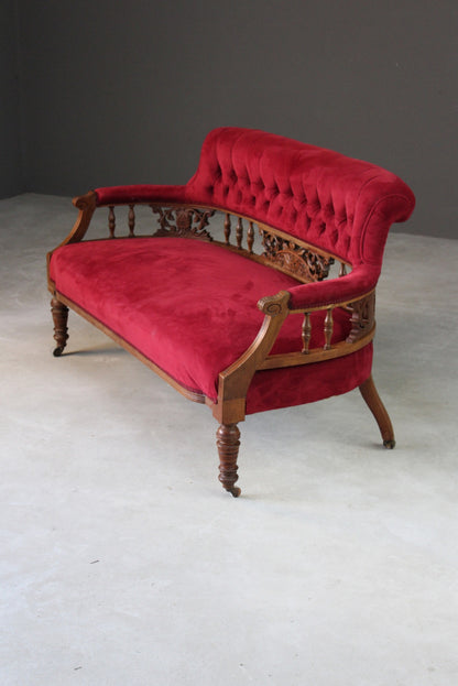 Small Victorian Red Upholstered Sofa - Kernow Furniture