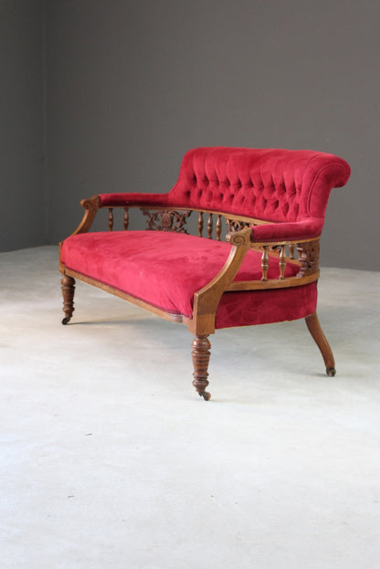 Small Victorian Red Upholstered Sofa - Kernow Furniture