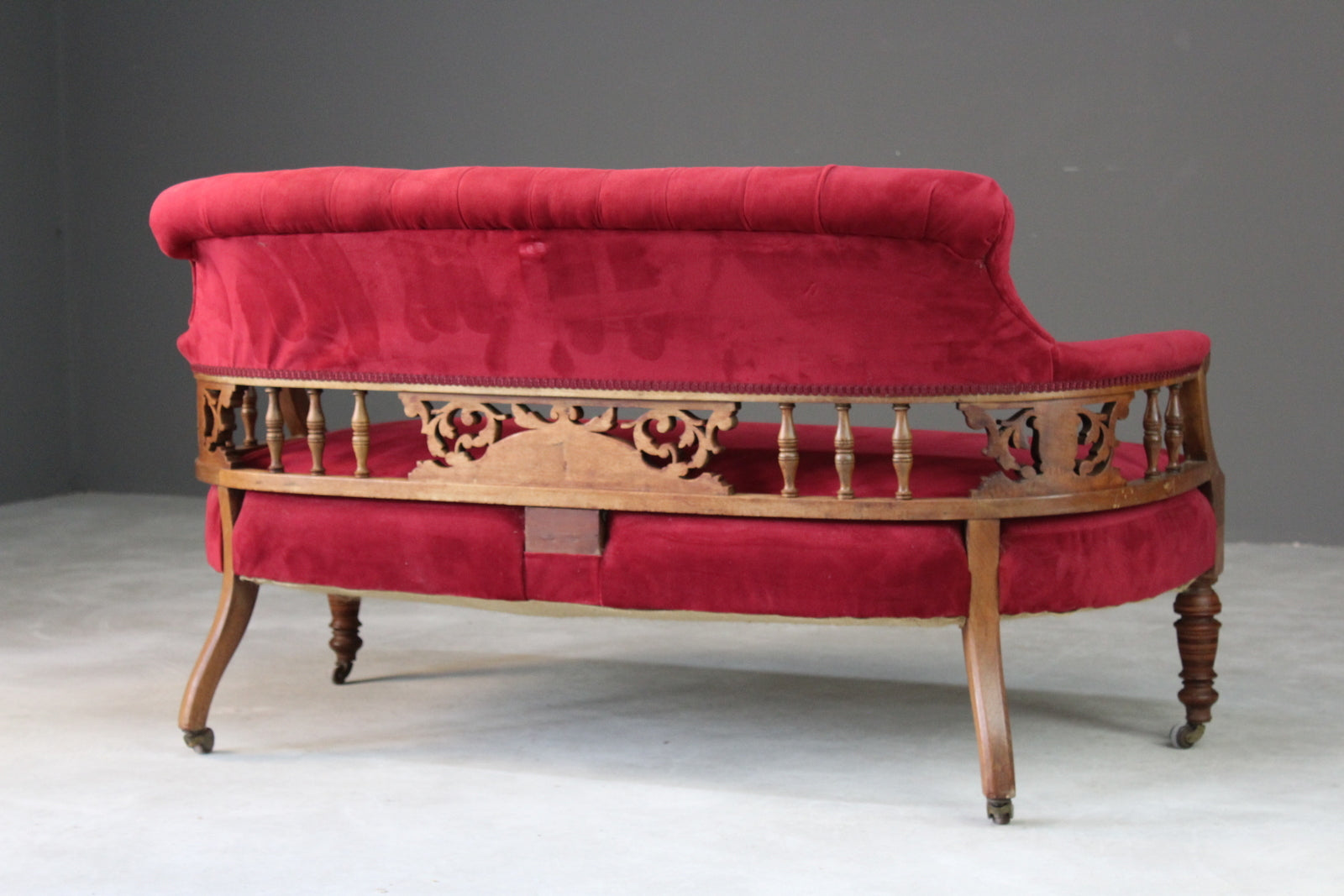 Small Victorian Red Upholstered Sofa - Kernow Furniture