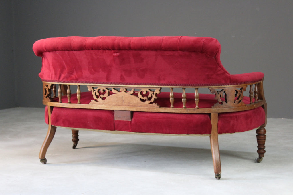 Small Victorian Red Upholstered Sofa - Kernow Furniture