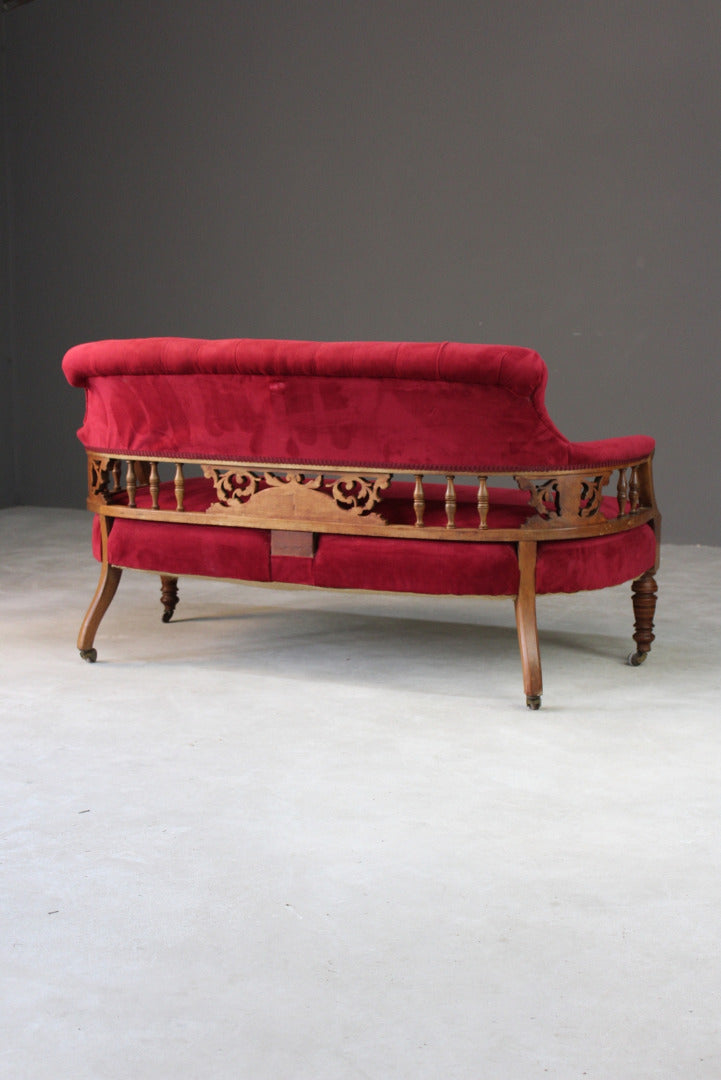 Small Victorian Red Upholstered Sofa - Kernow Furniture