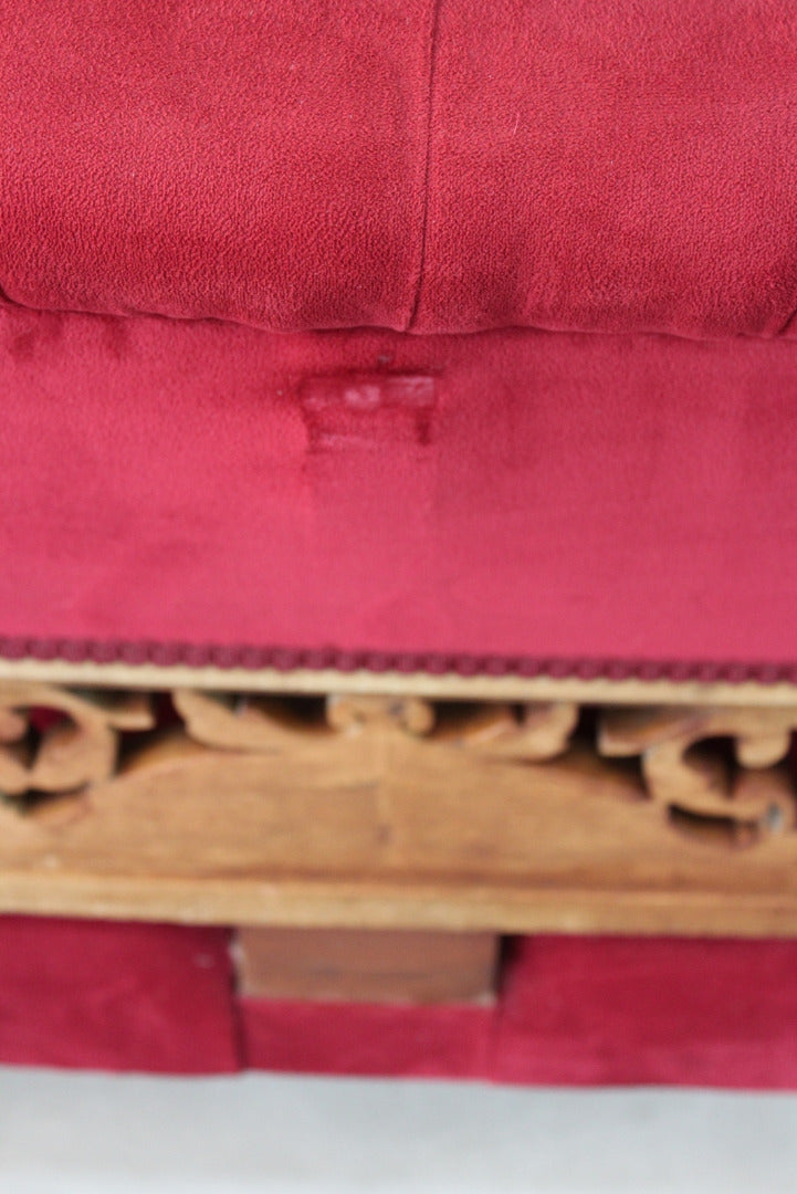 Small Victorian Red Upholstered Sofa - Kernow Furniture