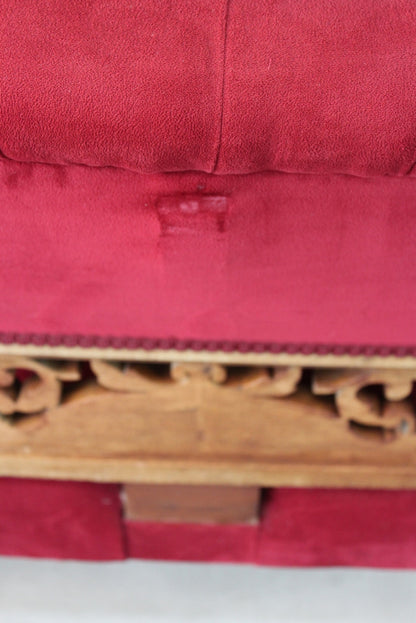 Small Victorian Red Upholstered Sofa - Kernow Furniture