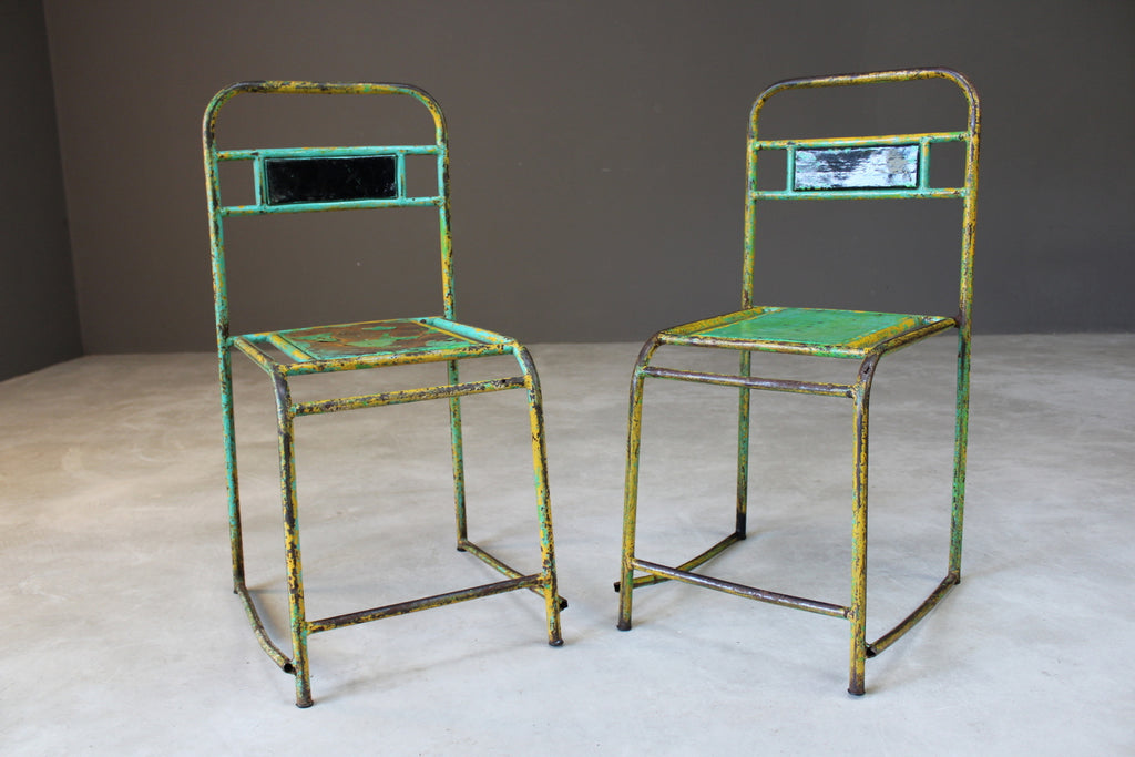 Pair Vintage Metal Stacking Chairs - Kernow Furniture