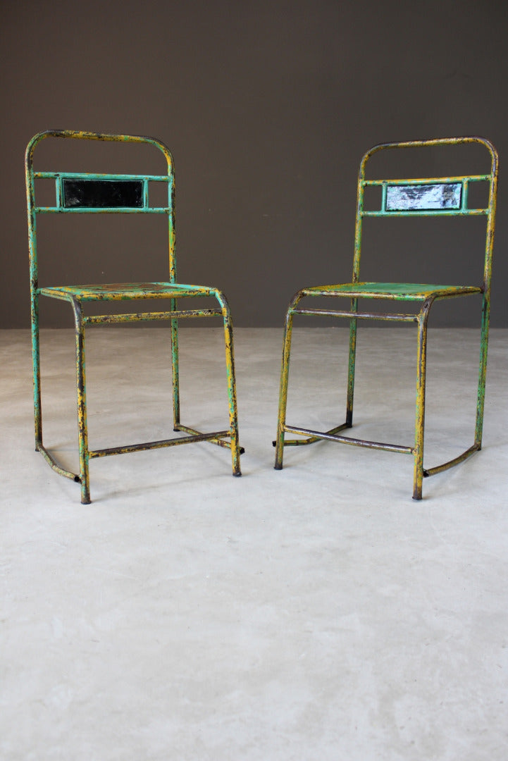 Pair Vintage Metal Stacking Chairs - Kernow Furniture