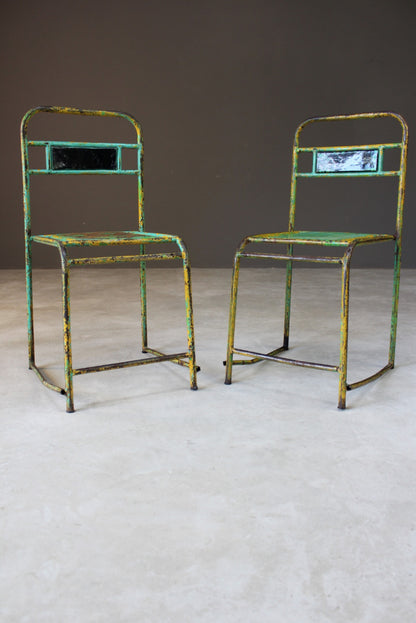 Pair Vintage Metal Stacking Chairs - Kernow Furniture