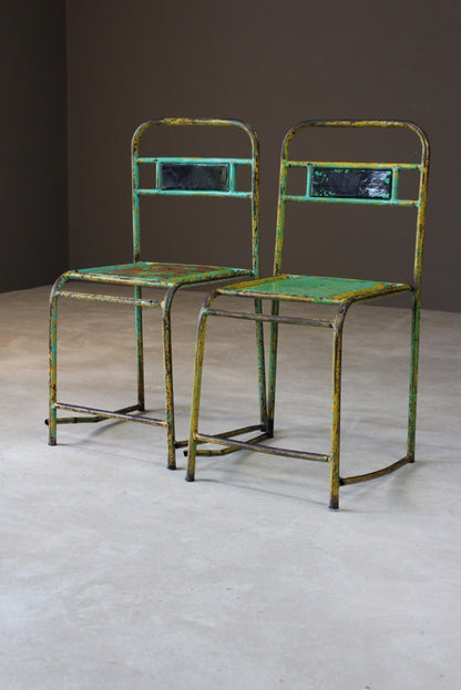 Pair Vintage Metal Stacking Chairs - Kernow Furniture