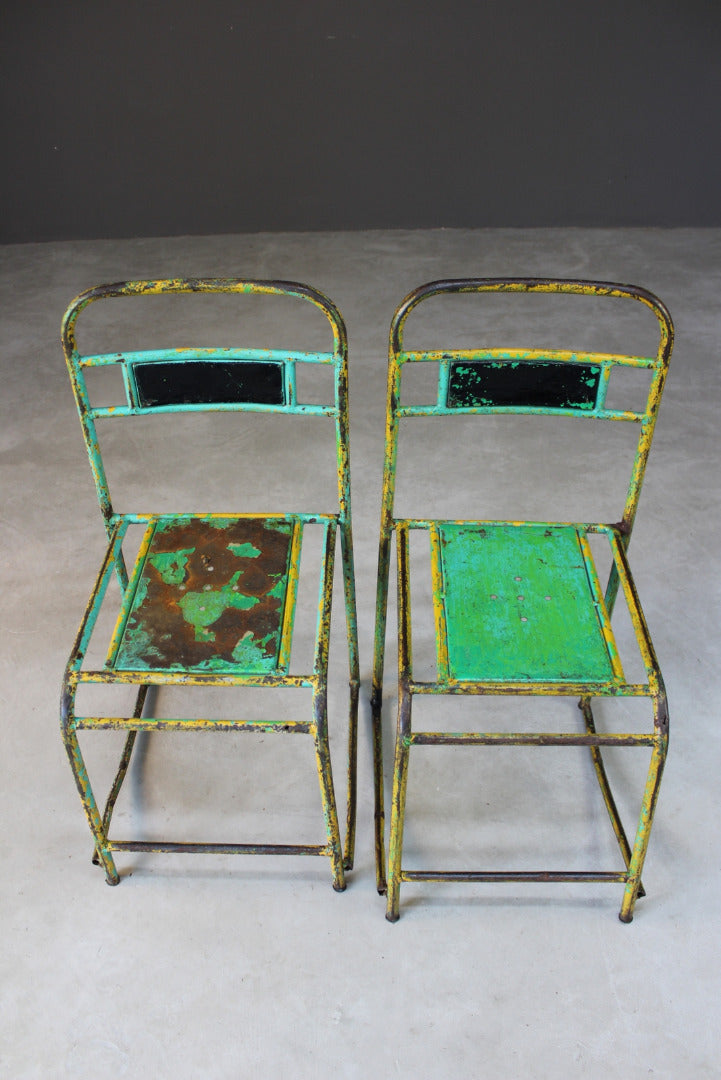 Pair Vintage Metal Stacking Chairs - Kernow Furniture